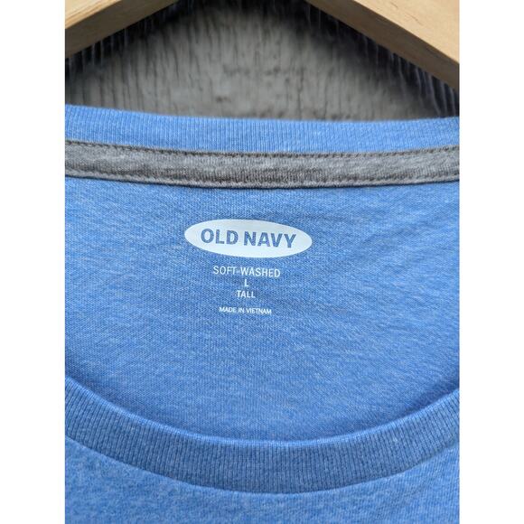 Old Navy Basic Blue Crew Neck Men T Shirt Size L Tall Soft Washed Casual - Picture 2 of 5